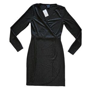 French Connection Jaquard Faux Wrap Dress Black 6